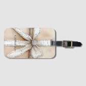 Cream White Silver Glitzy Glam Bow Gepäckanhänger (Vorderseite (Horizontal))