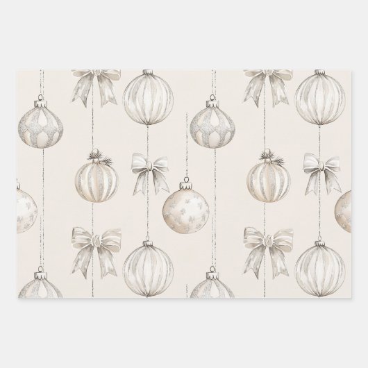 Cream White Silver Glitzy Glam Bow Geschenkpapier Set (Vorderseite 2)