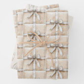 Cream White Silver Glitzy Glam Bow Geschenkpapier Set (Beispiel)