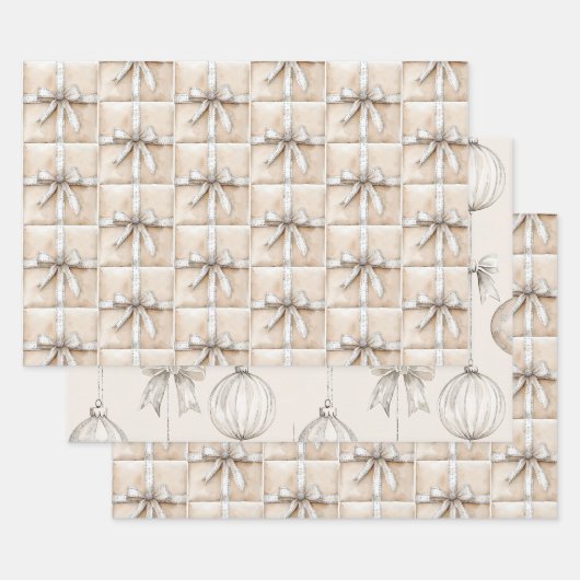 Cream White Silver Glitzy Glam Bow Geschenkpapier Set (Set)