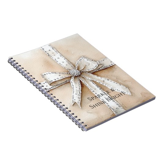 Cream White Silver Glitzy Glam Bow Notizblock (Rechte Seite)