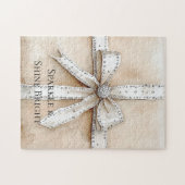 Cream White Silver Glitzy Glam Bow Puzzle (Horizontal)