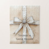 Cream White Silver Glitzy Glam Bow Puzzle (Vertikal)
