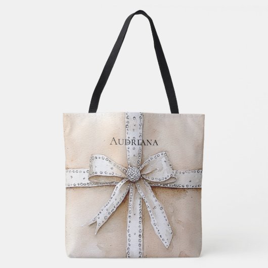 Cream White Silver Glitzy Glam Bow Tasche (Vorderseite)