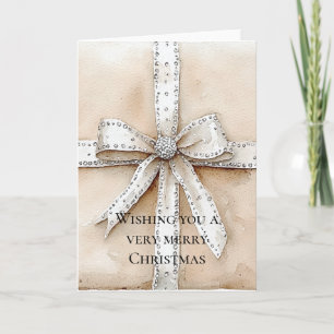 Cream White Silver Glitzy Glam Bow Weihnachten Karte