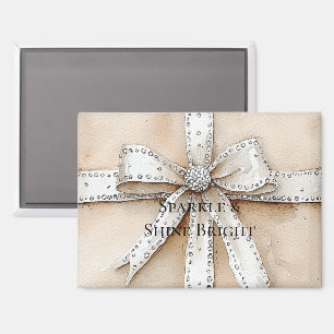 Cream White Silver Glitzy Glam Bow Weihnachten Magnet