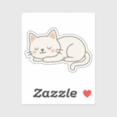 Cream White Sleeping Cat Sticker – Minimalist Cute (Blatt)