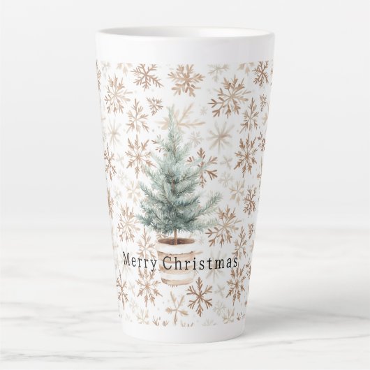 Cream White Snowflakes Christmas Tree Milchtasse (Vorderseite)