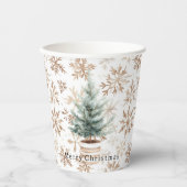Cream White Snowflakes Christmas Tree Pappbecher (Vorderseite)