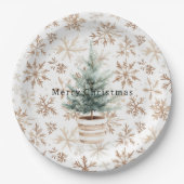 Cream White Snowflakes Christmas Tree  Pappteller (Vorderseite)