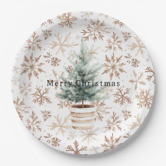 Cream White Snowflakes Christmas Tree Pappteller (Vorderseite)
