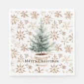 Cream White Snowflakes Christmas Tree Serviette (Vorderseite)
