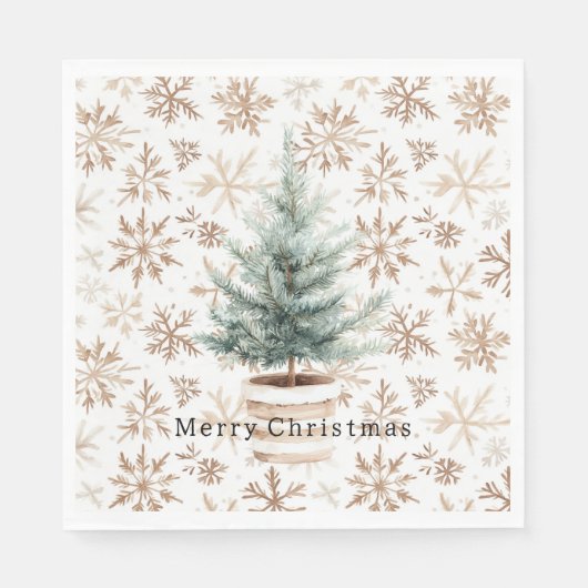 Cream White Snowflakes Christmas Tree  Serviette (Vorderseite)