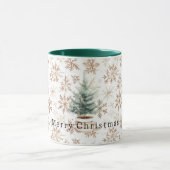 Cream White Snowflakes Christmas Tree Tasse (Zentrum)