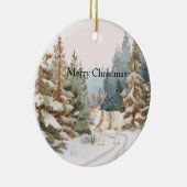 Cream White Stripes Deer Christmas Trees Keramik Ornament (Rechts)