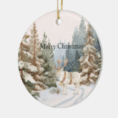 Cream White Stripes Deer Christmas Trees Keramik Ornament (Links)