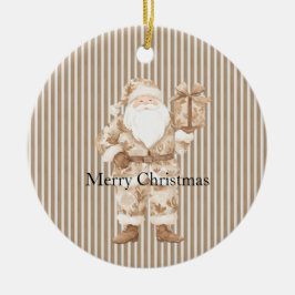 Cream White Stripes Santa Christmas Keramik Ornament