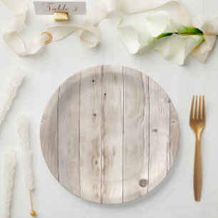 Cream White Wood Wedding Pappteller
