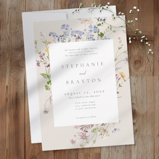 Cream Wildflower Garden Elegant Wedding Einladung