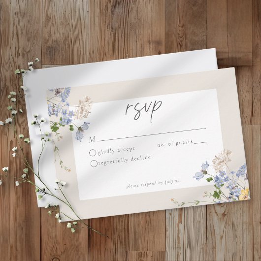 Cream Wildflower Garden Elegant Wedding RSVP Karte