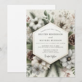 Cream Winter Bloom Hochzeit Einladung (Vorne/Hinten)