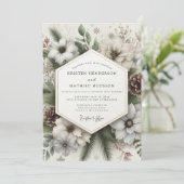 Cream Winter Bloom Wedding Einladung (Stehend Vorderseite)