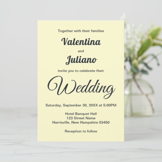 Cream With Slate Text Wedding Invitation Einladung (Stehend Vorderseite)