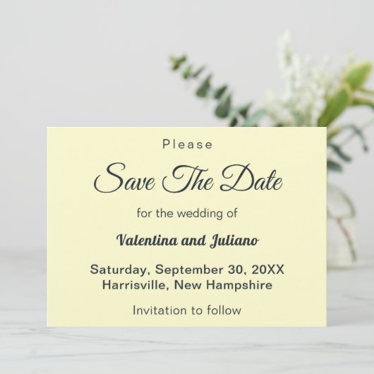 Cream With Slate Typography Wedding Save The Date (Stehend Vorderseite)