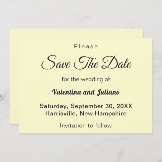 Cream With Slate Typography Wedding Save The Date (Vorne/Hinten)