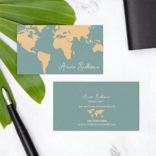 Cream World Map Oversified on Blue Visitenkarte