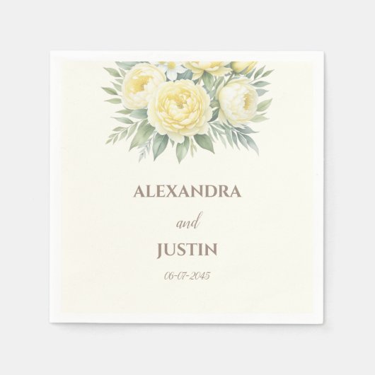 Cream Yellow Flowers Peony Floral Wedding Serviette (Vorderseite)