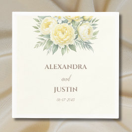 Cream Yellow Flowers Peony Floral Wedding Serviette