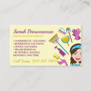 Cream Yellow Janitorial Lady House Reinigung Visitenkarte