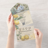 Cream Yellow Lemon Green Botanic QR Code All In One Einladung (Abreißen)