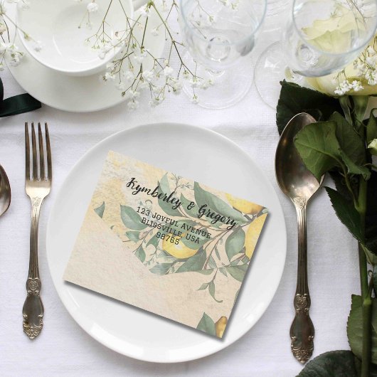 Cream Yellow Lemon Green Botanic QR Code All In One Einladung