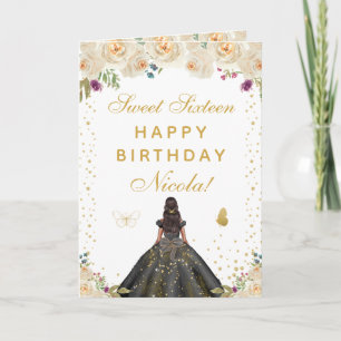 Creamfarbene Florale Dunkle Haut Mädchen Sweet Six Karte