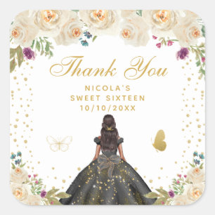 Creamfarbene Florale Dunkle Haut Prinzessin Sweet  Quadratischer Aufkleber