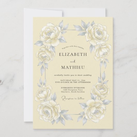 Creamfarbene florale Hochzeit Einladung (Vorderseite)