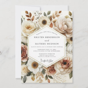 Creamfarbene herbstliche Floralromanze-Hochzeit Einladung