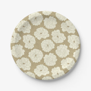 Creamfarbene Rosen auf goldenem Beigeton - nahtlos Pappteller