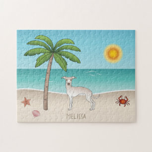 Creamfarbener Italienischer Windhund an einem trop Puzzle