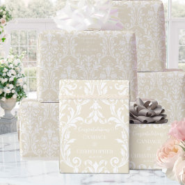 Creamy Almond White Damask Name Gratulation hinzuf Geschenkpapier