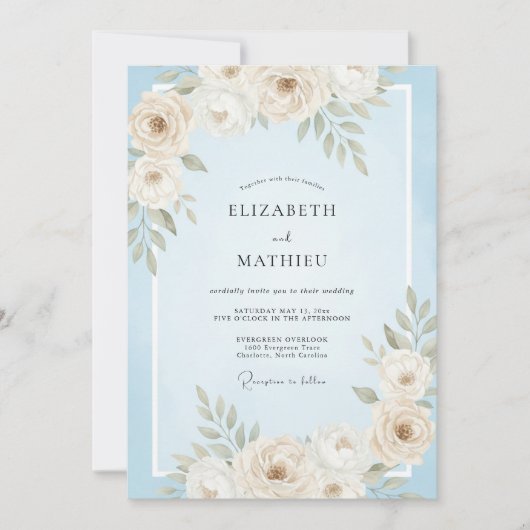 Creamy Blossom Leaf Hochzeit Einladung (Vorderseite)