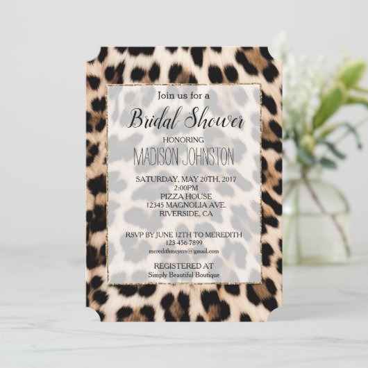 Creamy Brown Black Leopard Einladung (Stehend Vorderseite)