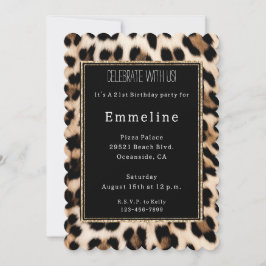 Creamy Brown Black Leopard Gold Glitzer Einladung