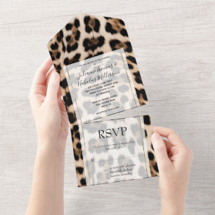 Creamy Brown Black Leopard Hochzeit All In One Einladung