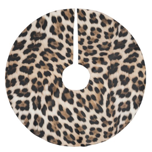 Creamy Brown Black Leopard Polyester Weihnachtsbaumdecke (Vorderseite)