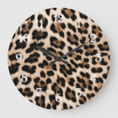 Creamy Brown Black Leopard Print Animal Wedding Große Wanduhr (Vorderseite)