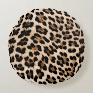 Creamy Brown Black Leopard Rundes Kissen