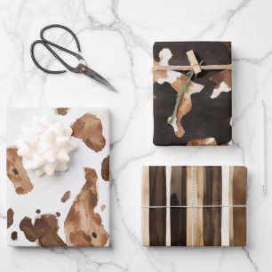Creamy Brown Chocolate Cow Print Animal Birthday Geschenkpapier Set